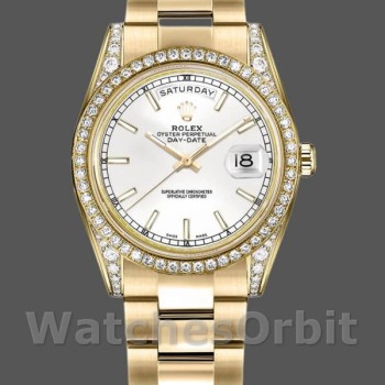 Unisex's Rolex Day-Date 36mm Unisex-118388-Yellow Gold-White Dial White<br />