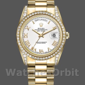 Unisex's Rolex Day-Date 36mm Unisex-118388-Yellow Gold-White Roman Numeral Dial White<br />