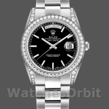 Unisex's Rolex Day-Date 36mm Unisex-118389-Diamond Bezel-Black Index Dial Black<br />