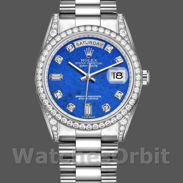 Unisexs Rolex Day-Date 36mm Unisex-118389-Diamond Bezel-Lapis Lazuli Blue Dial Blue<br /> Replica Image