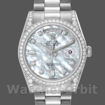 Unisex's Rolex Day-Date 36mm Unisex-118389-Diamond Bezel-MOP White Dial MOP