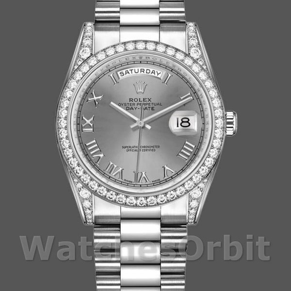 Unisexs Rolex Day-Date 36mm Unisex-118389-Rhodium Grey Roman Numeral Dial Rhodium Grey<br /> Replica Image