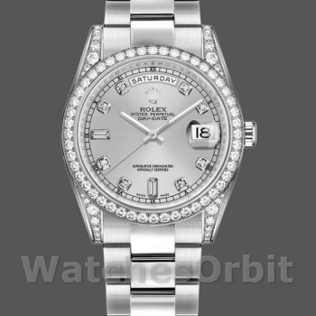Unisex's Rolex Day-Date 36mm Unisex-118389-Silver Diamond Dial Silver