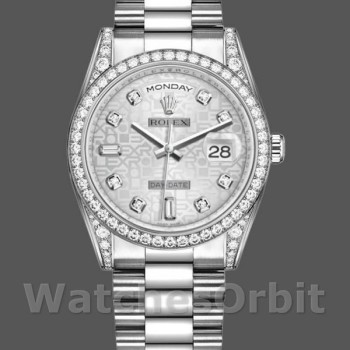 Unisex's Rolex Day-Date 36mm Unisex-118389-Silver Jubilee Diamond Dial Silver