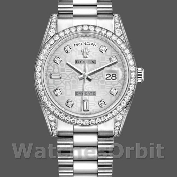 Unisexs Rolex Day-Date 36mm Unisex-118389-Silver Jubilee Diamond Dial Silver Replica Image