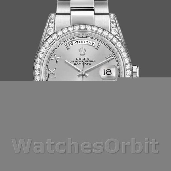 Unisexs Rolex Day-Date 36mm Unisex-118389-Silver Roman Numeral Dial Silver Replica Image