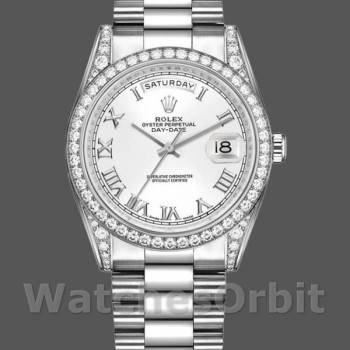 Unisex's Rolex Day-Date 36mm Unisex-118389-White Gold-White Roman Numeral Dial White