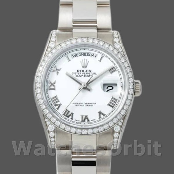 Unisexs Rolex Day-Date 36mm Unisex-118389-White Roman Numeral Dial White Replica Image