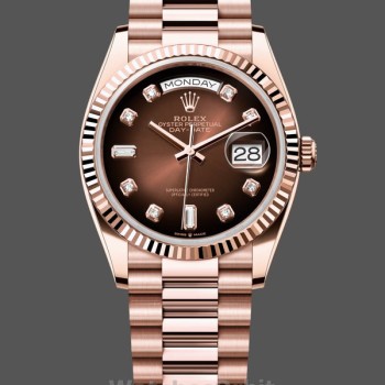 Unisex's Rolex Day-Date 36mm Unisex-128235-Everose Gold-Brown Ombre Diamond Dial Brown