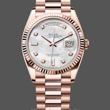 Unisex's Rolex Day-Date 36mm Unisex-128235-Everose Gold-MOP Dial MOP