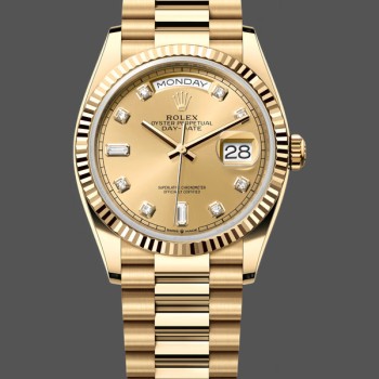 Unisex's Rolex Day-Date 36mm Unisex-128238 0008-Fluted Bezel-Champagne Diamond Dial Champagne