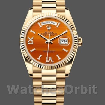 Unisex's Rolex Day-Date 36mm Unisex-128238-Fluted Bezel-Carnelian Dial Carnelian