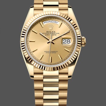 Unisex's Rolex Day-Date 36mm Unisex-128238-Fluted Bezel-Champagne Index Dial Champagne