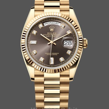 Unisex's Rolex Day-Date 36mm Unisex-128238-Fluted Bezel-Dark Grey Dial Grey