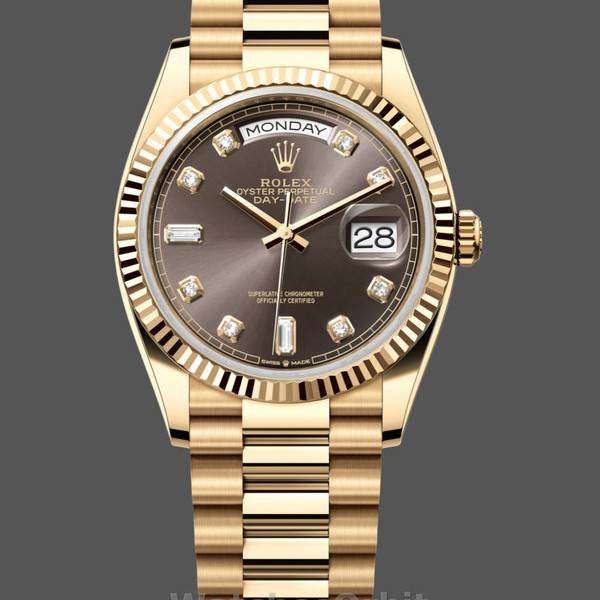 Unisexs Rolex Day-Date 36mm Unisex-128238-Fluted Bezel-Dark Grey Dial Grey Replica Image