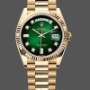 Unisexs Rolex Day-Date 36mm Unisex-128238-Fluted Bezel-Green Diamond Dial Green Replica Image