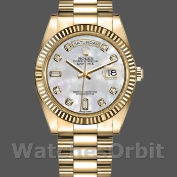 Unisex's Rolex Day-Date 36mm Unisex-128238-Fluted Bezel-White MOP Dial MOP