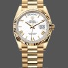 Unisexs Rolex Day-Date 36mm Unisex-128238-Fluted Bezel-White Roman Dial White Replica Image