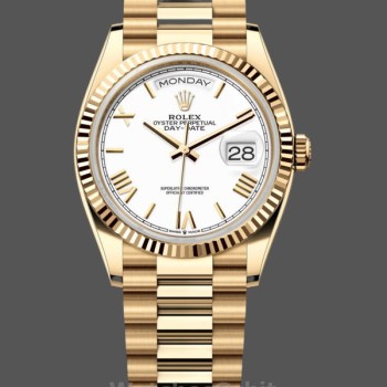 Unisex's Rolex Day-Date 36mm Unisex-128238-Fluted Bezel-White Roman Dial White