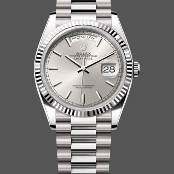 Unisex's Rolex Day-Date 36mm Unisex-128239 0005-White Gold-Silver Index Dial Silver