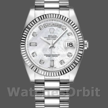Unisex's Rolex Day-Date 36mm Unisex-128239-White Gold-Mother of Pearl Dial MOP