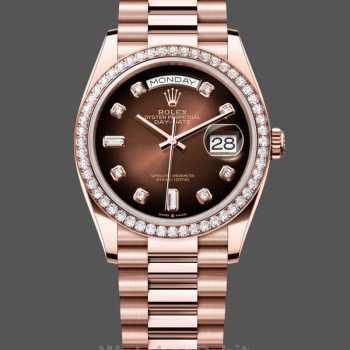 Unisex's Rolex Day-Date 36mm Unisex-128345RBR-Brown Ombre Dial-Everose Gold Brown