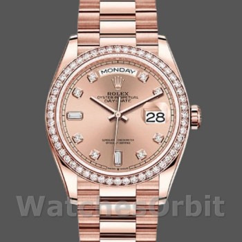 Unisex's Rolex Day-Date 36mm Unisex-128345RBR-Champagne Rose Dial-Everose Gold Champagne Rose