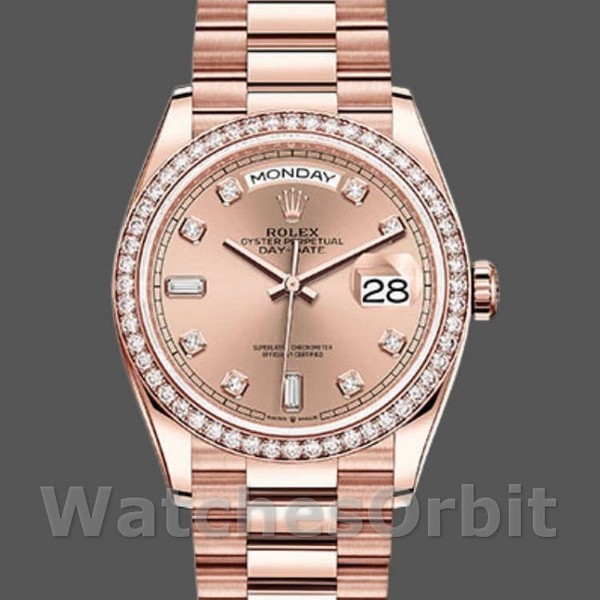 Unisexs Rolex Day-Date 36mm Unisex-128345RBR-Champagne Rose Dial-Everose Gold Champagne Rose Replica Watch Image