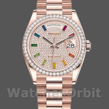 Unisex's Rolex Day-Date 36mm Unisex-128345RBR-Diamond Paved Dial-Everose Gold Diamond Paved