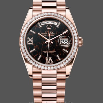 Unisex's Rolex Day-Date 36mm Unisex-128345RBR-Eisenkiesel Dial-Everose Gold Eisenkiesel