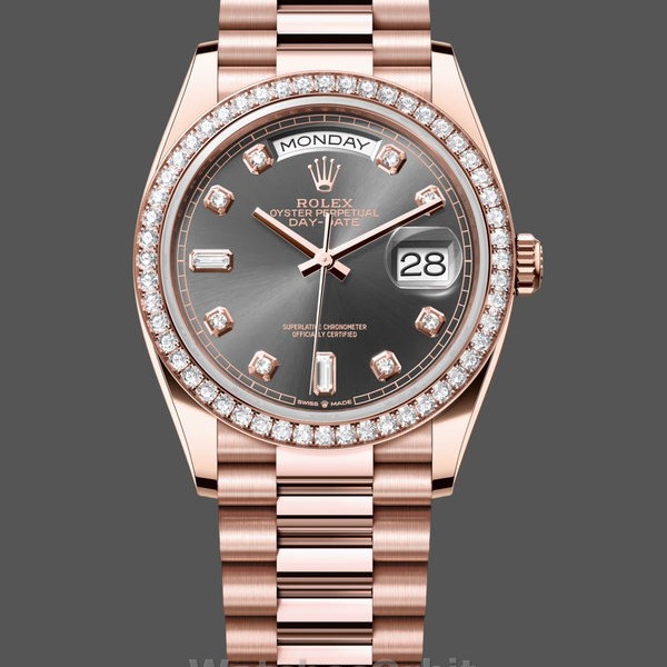 Unisexs Rolex Day-Date 36mm Unisex-128345RBR-Slate Dial-Everose Gold Slate Replica Watch Image