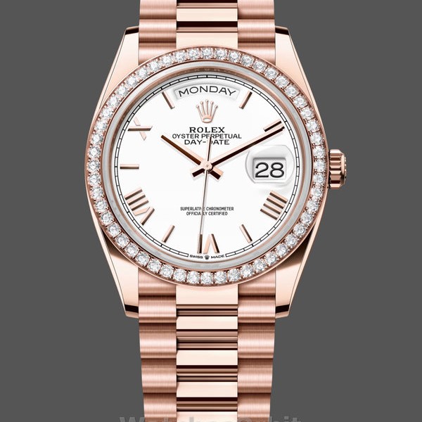 Unisexs Rolex Day-Date 36mm Unisex-128345RBR-White Dial-Everose Gold White Replica Image