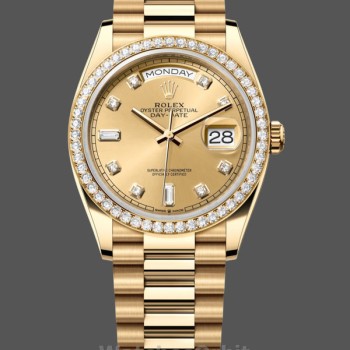 Unisex's Rolex Day-Date 36mm Unisex-128348RBR-Champagne Diamond Dial-Yellow Gold Champagne