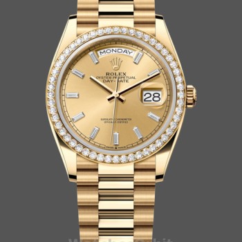 Unisex's Rolex Day-Date 36mm Unisex-128348RBR-Champagne Index Dial-Yellow Gold Champagne