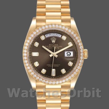 Unisex's Rolex Day-Date 36mm Unisex-128348RBR-Dark Grey Dial-Yellow Gold Grey