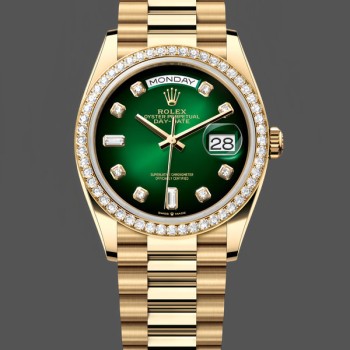 Unisex's Rolex Day-Date 36mm Unisex-128348RBR-Green Ombre Diamond Dial-Yellow Gold Green Ombre