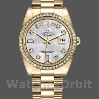 Unisex's Rolex Day-Date 36mm Unisex-128348RBR-MOP Dial-Yellow Gold MOP