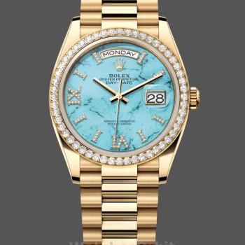 Unisex's Rolex Day-Date 36mm Unisex-128348RBR-Turquoise Diamond Dial-Yellow Gold Turquoise