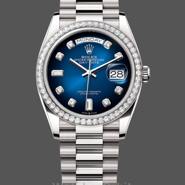 Unisexs Rolex Day-Date 36mm Unisex-128349RBR 0010-Blue Ombre Dial-Diamond Bezel Blue Replica Watch Image