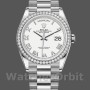 Unisex's Rolex Day-Date 36mm Unisex-128349RBR-White Roman Dial-Diamond Bezel White