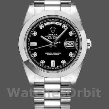 Men's Rolex Day-Date-218206, 41mm, Platinum, Black Diamond Dial, Men’s Black