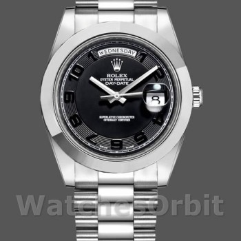 Men's Rolex Day-Date-218206, 41mm, Platinum, Concentric Black Dial, Men’s Black