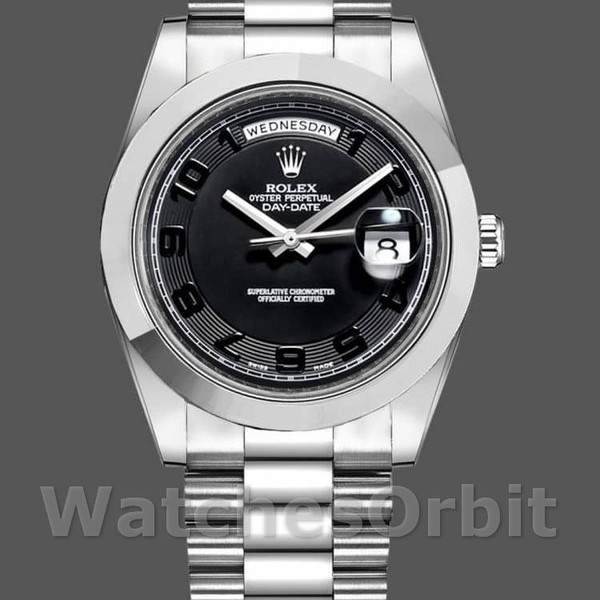 Mens Rolex Day-Date-218206, 41mm, Platinum, Concentric Black Dial, Men’s Black Replica Image