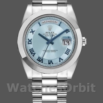 Men's Rolex Day-Date-218206, 41mm, Platinum, Concentric Circle Ice Blue Dial, Men’s Ice Blue
