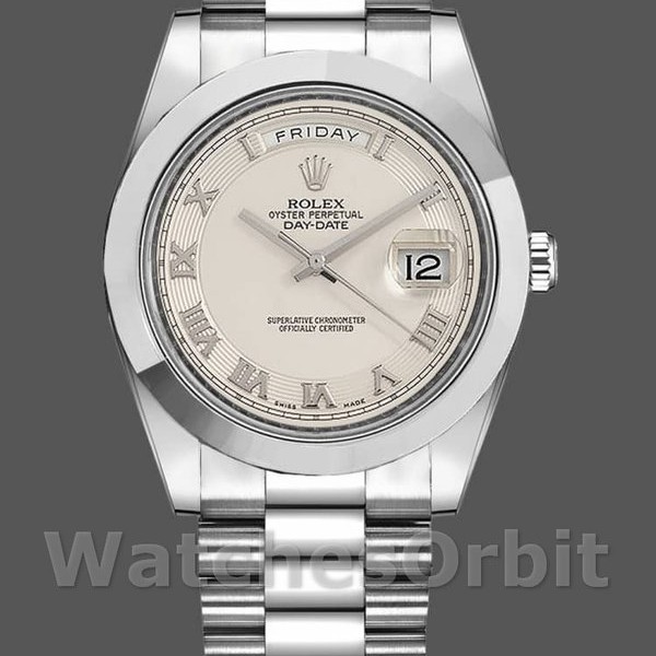 Mens Rolex Day-Date-218206, 41mm, Platinum, Concentric Circle Ivory Roman Numeral Dial, Men’s Ivory Replica Image