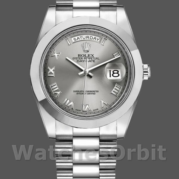 Mens Rolex Day-Date-218206, 41mm, Platinum, Concentric Rhodium Grey Roman Numeral Dial, Men’s Grey Replica Image