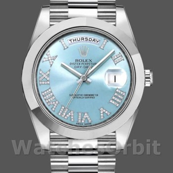 Men's Rolex Day-Date-218206, 41mm, Platinum, Glacier Blue Diamond Roman Dial, Men’s Blue