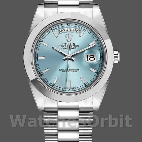 Mens Rolex Day-Date-218206, 41mm, Ice Blue Index Dial, Platinum, Men’s Ice Blue Replica Image