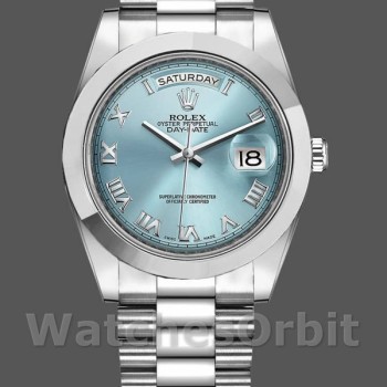 Men's Rolex Day-Date-218206, 41mm, Ice Blue Roman Numeral Dial, Platinum, Men’s Ice Blue