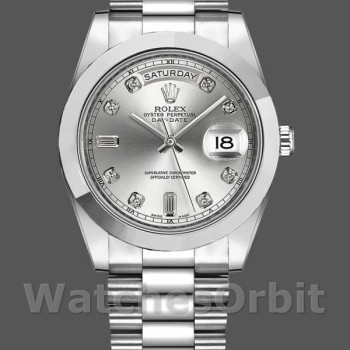 Men's Rolex Day-Date-218206, 41mm, Platinum, Silver Diamond Dial, Men’s Silver